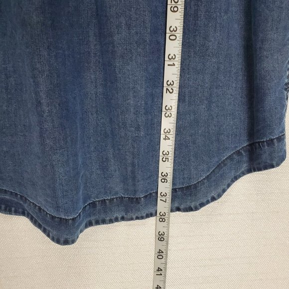 Athleta Dress Chambray Denim Womens Small Long Sleeve Button-Up Tie Waist - Picture 9 of 12